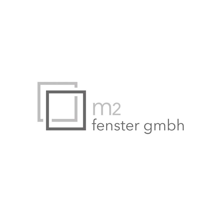 Logo der m2 fenster gmbh mit zwei stilisierten quadratischen Rahmen in Grau und weißem Schriftzug.
