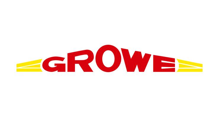 Logo der Marke „GROWE“ in Rot und Gelb auf weißem Hintergrund.