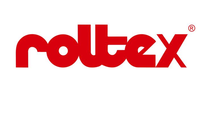 Logo der Marke "rolltex" in roter Schrift auf weißem Hintergrund.