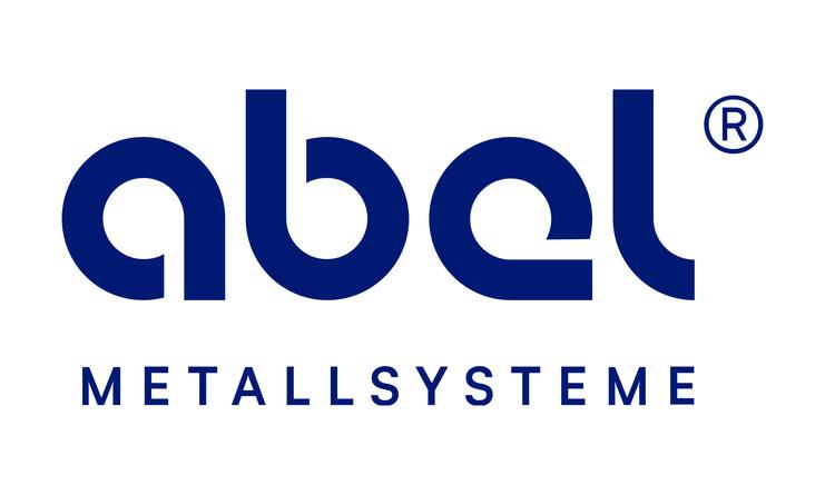 Logo von abel® Metallssysteme in blauer Schrift auf weißem Hintergrund.