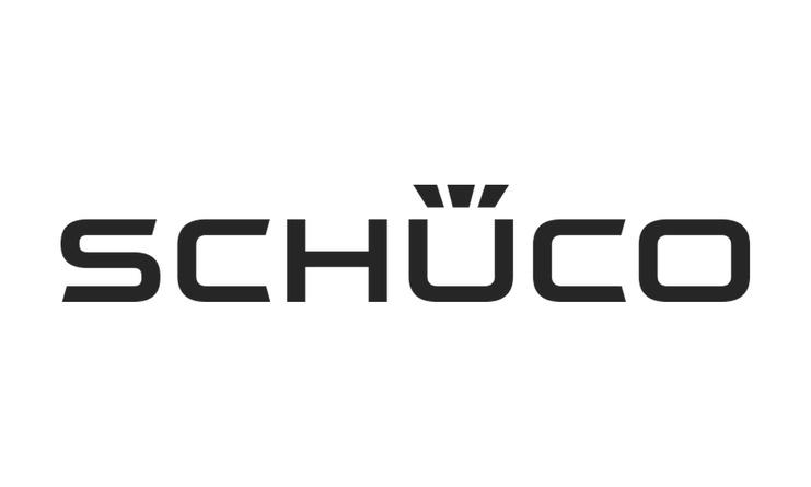 Logo von Schüco in schwarzer Schrift auf weißem Hintergrund, mit charakteristischer Krone über dem U.